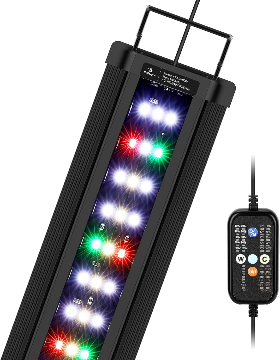fishkeeper Aquarium Light, LED Fish Tank Lights with Auto Time Sync & 24/7, IP68 Waterproof Extendable Bracket DIY Full Sprctrum Aquarium Plant Lights with Timer/Dimming, Memory Function for 24-32inch