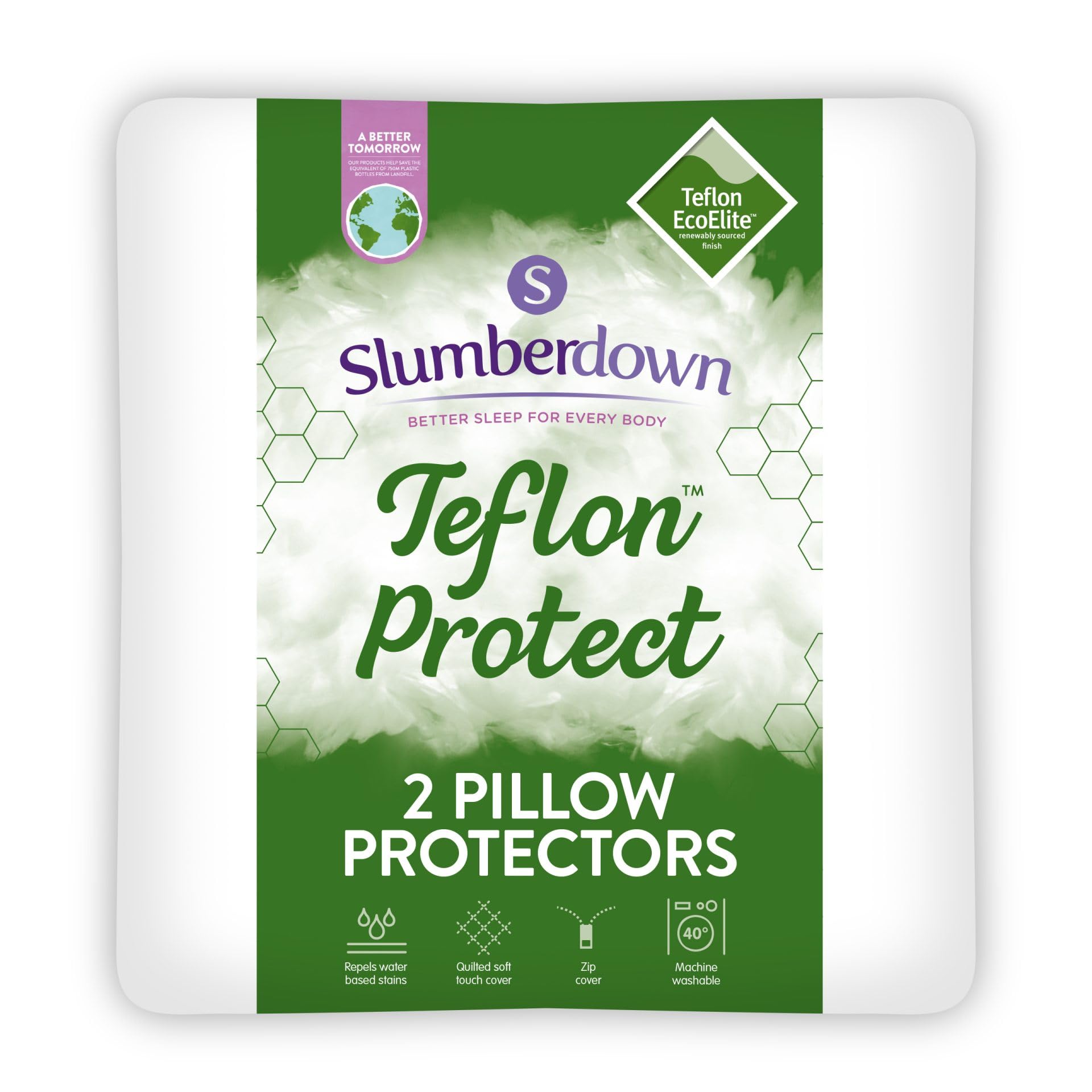 Slumberdown Teflon Quilted Pillow Protectors 2 Pack - Spill & Stain Resistant, Soft & Silent with Zip Closure | Breathable, Non-Allergenic, Washable Pillow Covers (50 x 75cm) — image 1