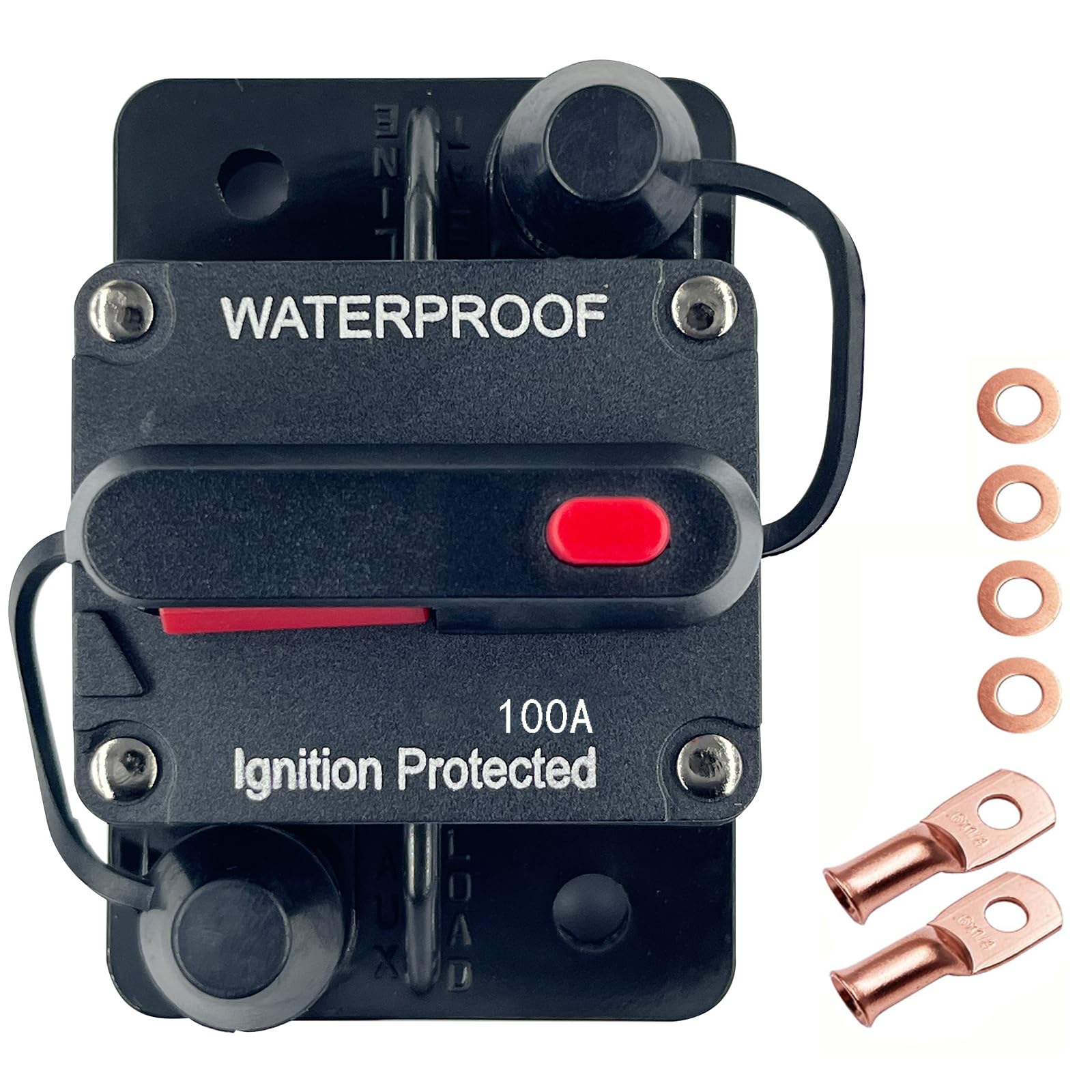 Xipupoo Car Circuit Breaker 100 Amp 12V - 48V DC with Manual Reset Switch Button for Boat Trolling Motor Marine ATV Trailer Vehicles Stereo Audio