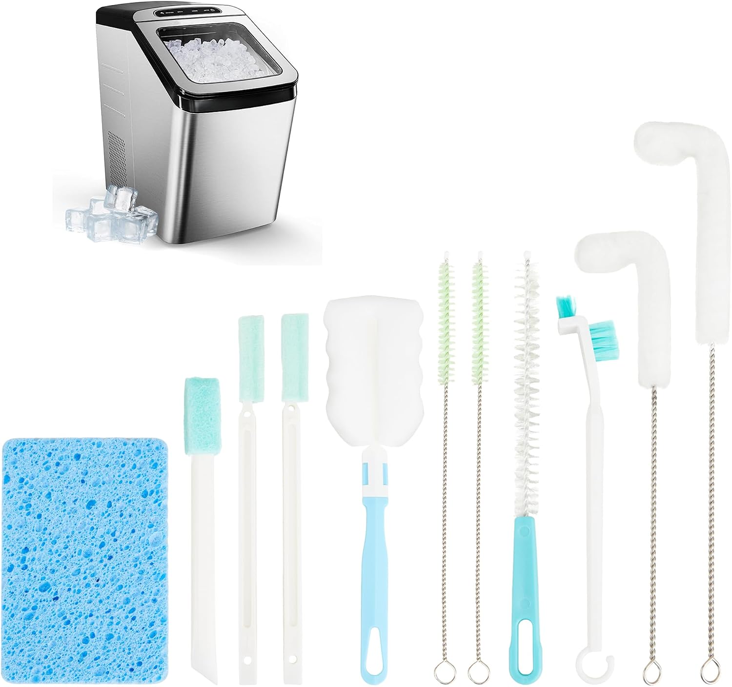 11 Pcs Ice Machine Cleaner Brush Sets, 10Pcs Nylon Bristles with 1 Pcs Cleaning Sponge, Home Kitchen Utility Detail Cleaning Brush Tools