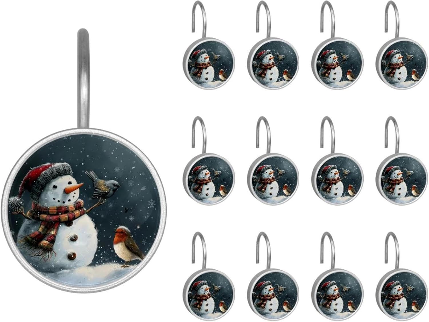 12PCS Christmas Bells 4 Shower Curtain Hooks Rings for Bathroom, Decorative Shower Curtain Hooks Rods Curtains and Liner