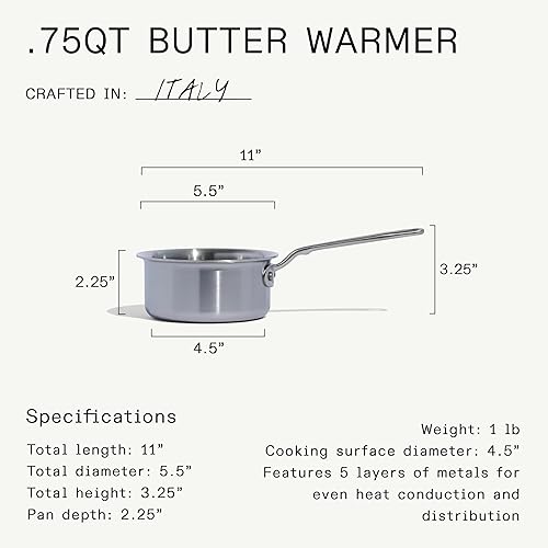 Miniatura 5 de Made In Cookware - 3/4 Quart Stainless Steel Butter Warmer - 5 Ply Stainless Clad - Professional Cookware - Crafted in Italy - Induction Compatible