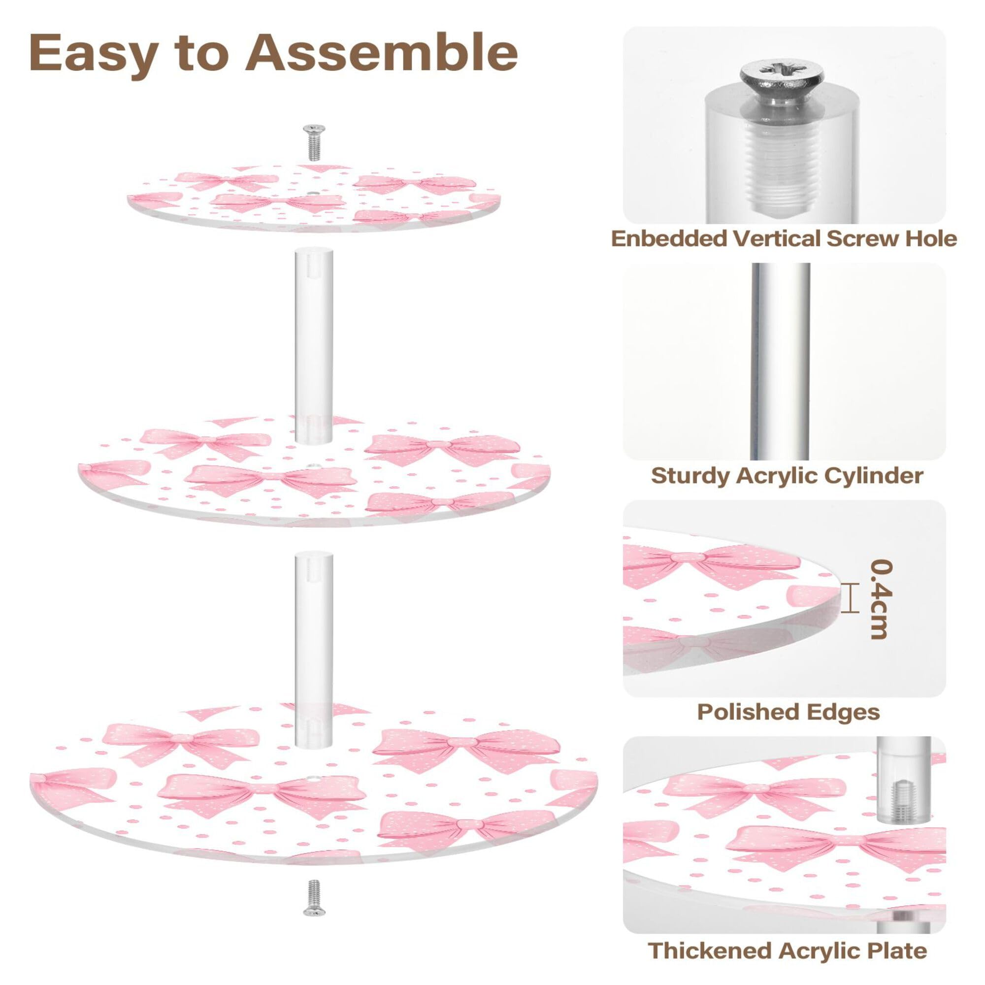 PYBUG Bowknot 3 Tier Acrylic Cupcake Stands Tower,Dessert Table Display Set for Tea Party,Wedding,Birthday, Baby Shower