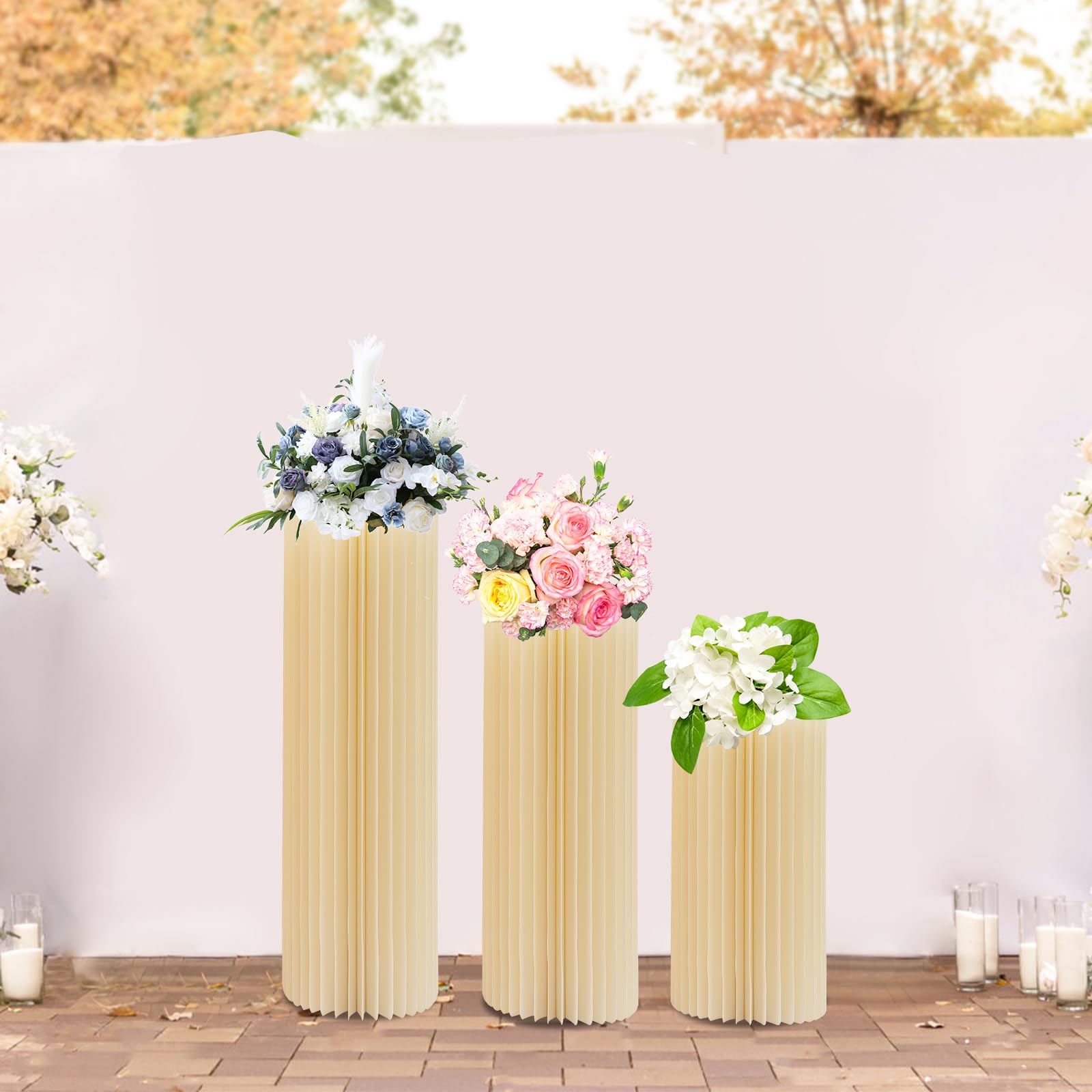 3 Stück Faltbare Papier Säule Blumenständer, Tortenständer,Zylinder Blumen stehen, Säulen Display für Hochzeit Party Gartendekoration