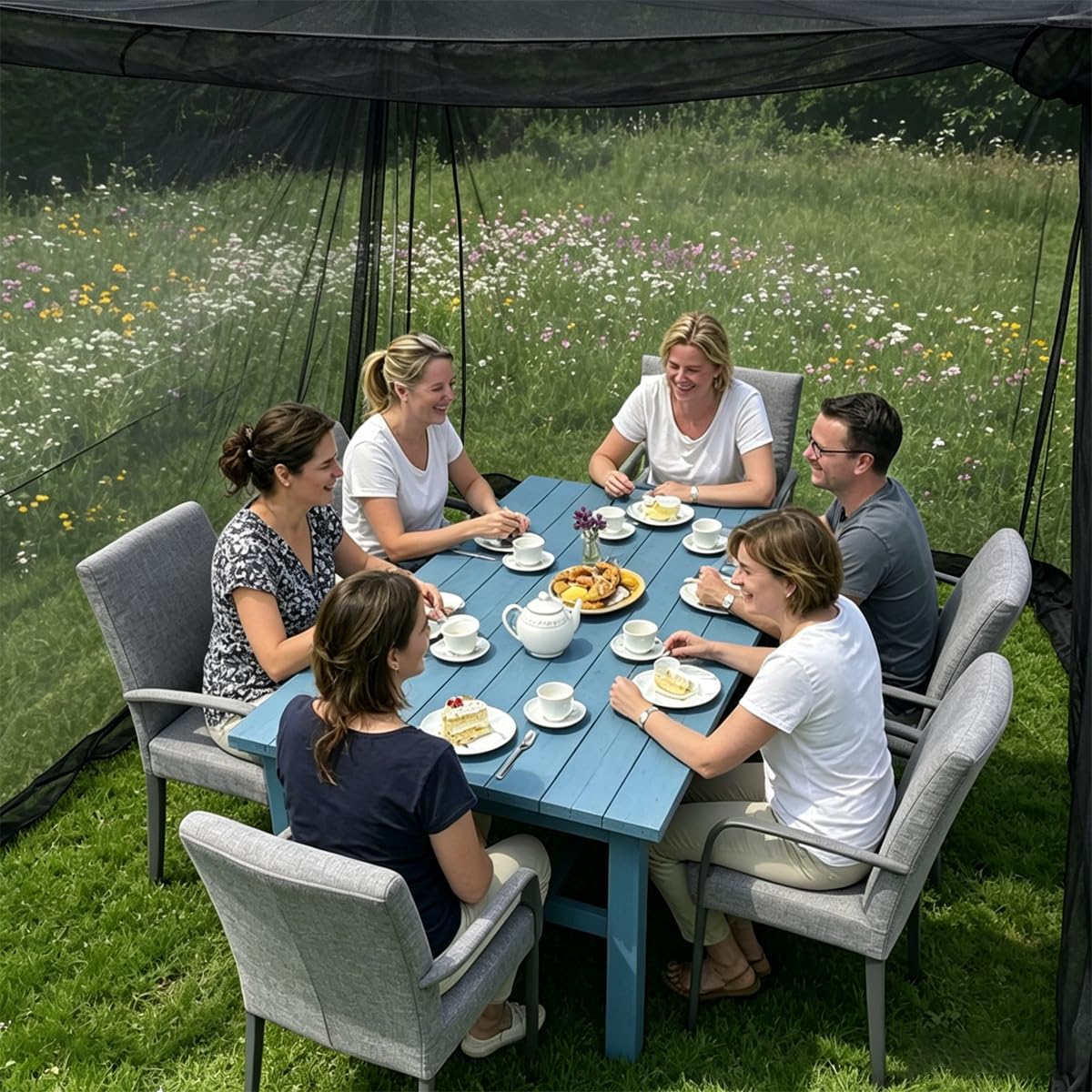 Zanzariera XXL, Zanzariera Matrimoniale, Letto Tenda Zanzarier, Maglia 220, Zanzarier 300 x 300 x 250 cm, per terrazza, Uso Esterno, Tenda (Nero)