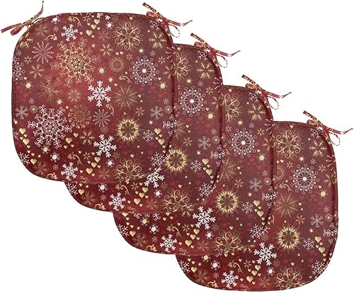 Ambesonne Juego de 4 cojines de asiento para silla de invierno, diseño vintage de corazones y remolinos navideños a la antigua, acolchado de asiento