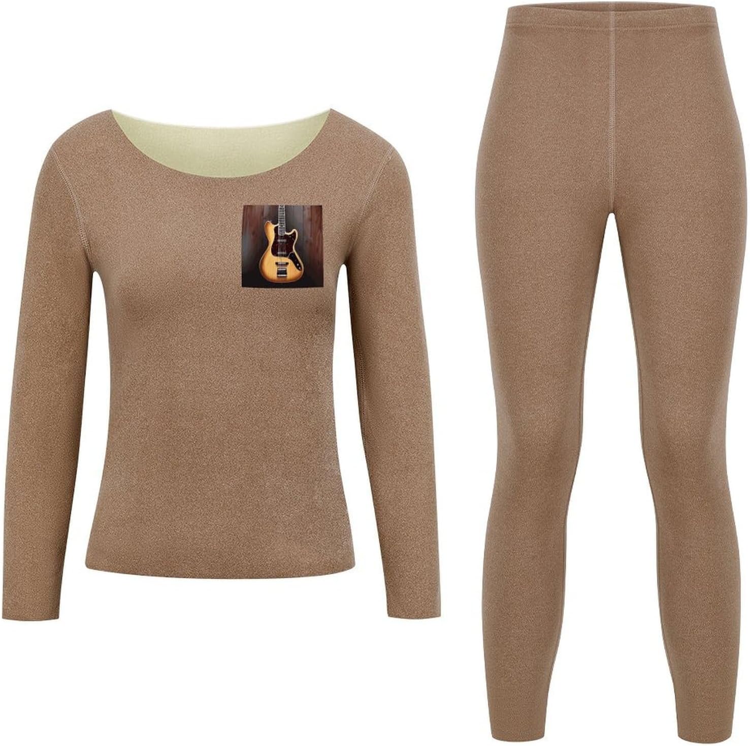 Women's Guitar Musical Instrument Thermal Underwear Set Soft Long Johns Base Layer Top & Bottom for Cold Weather