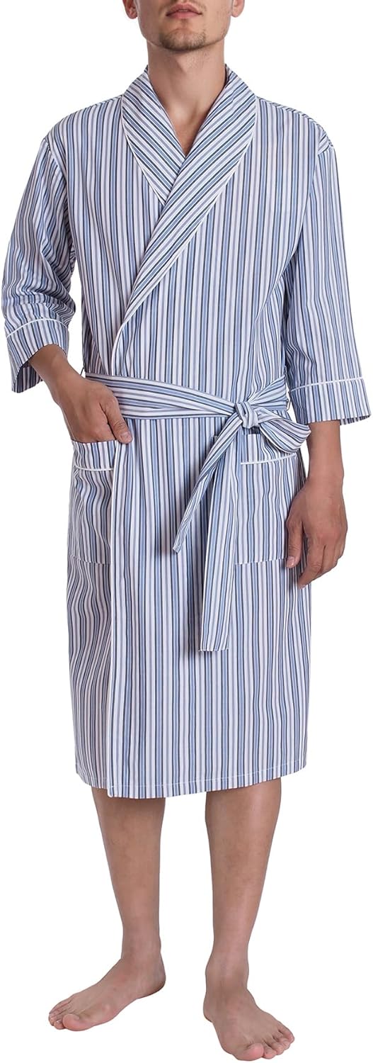 Latuza Men's Woven Cotton Robe Lightweight Summer Short Sleeve Bathrobe