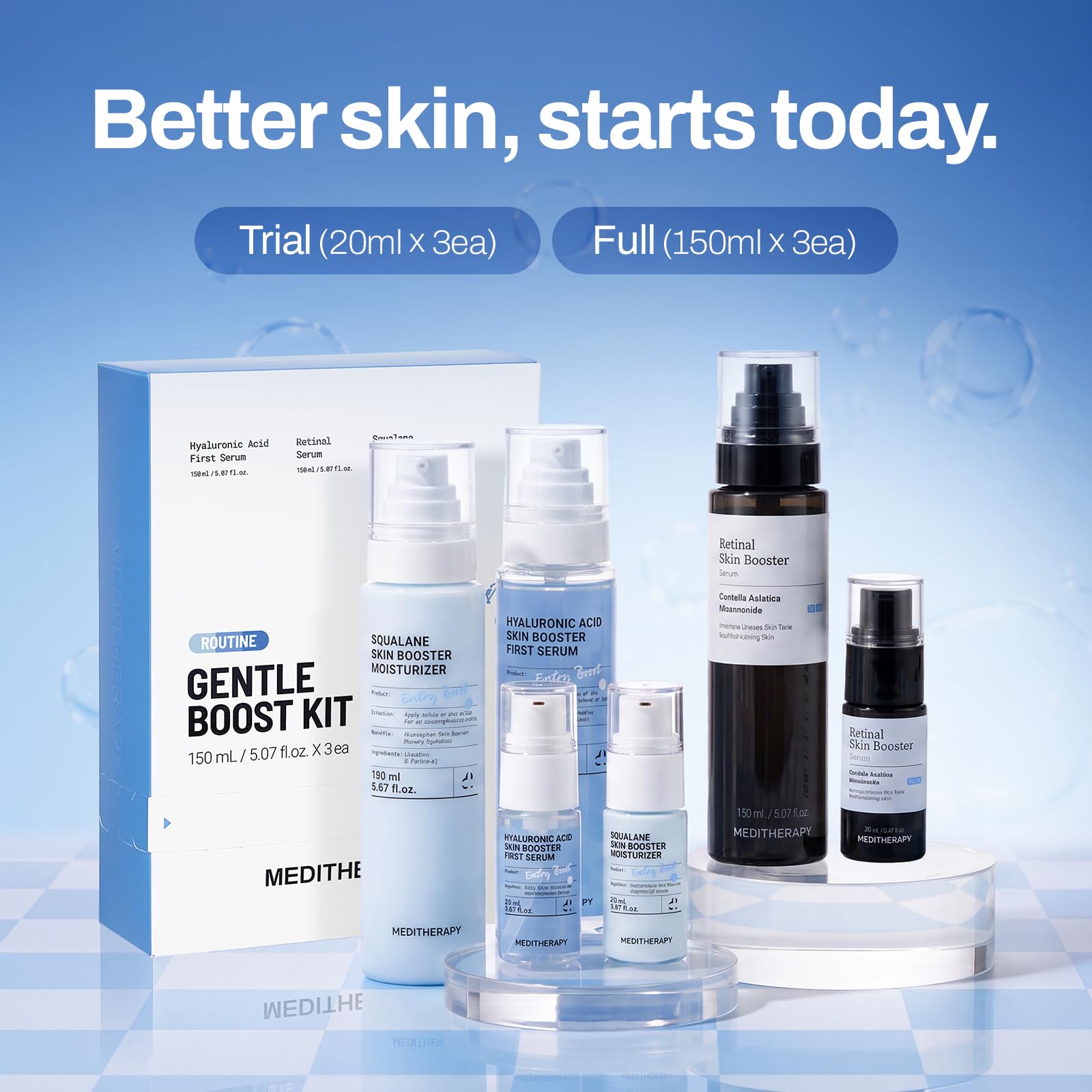 MEDITHERAPY Gentle Boost Korean Skincare Kit with Retinal, Hyaluronic Acid & Squalane