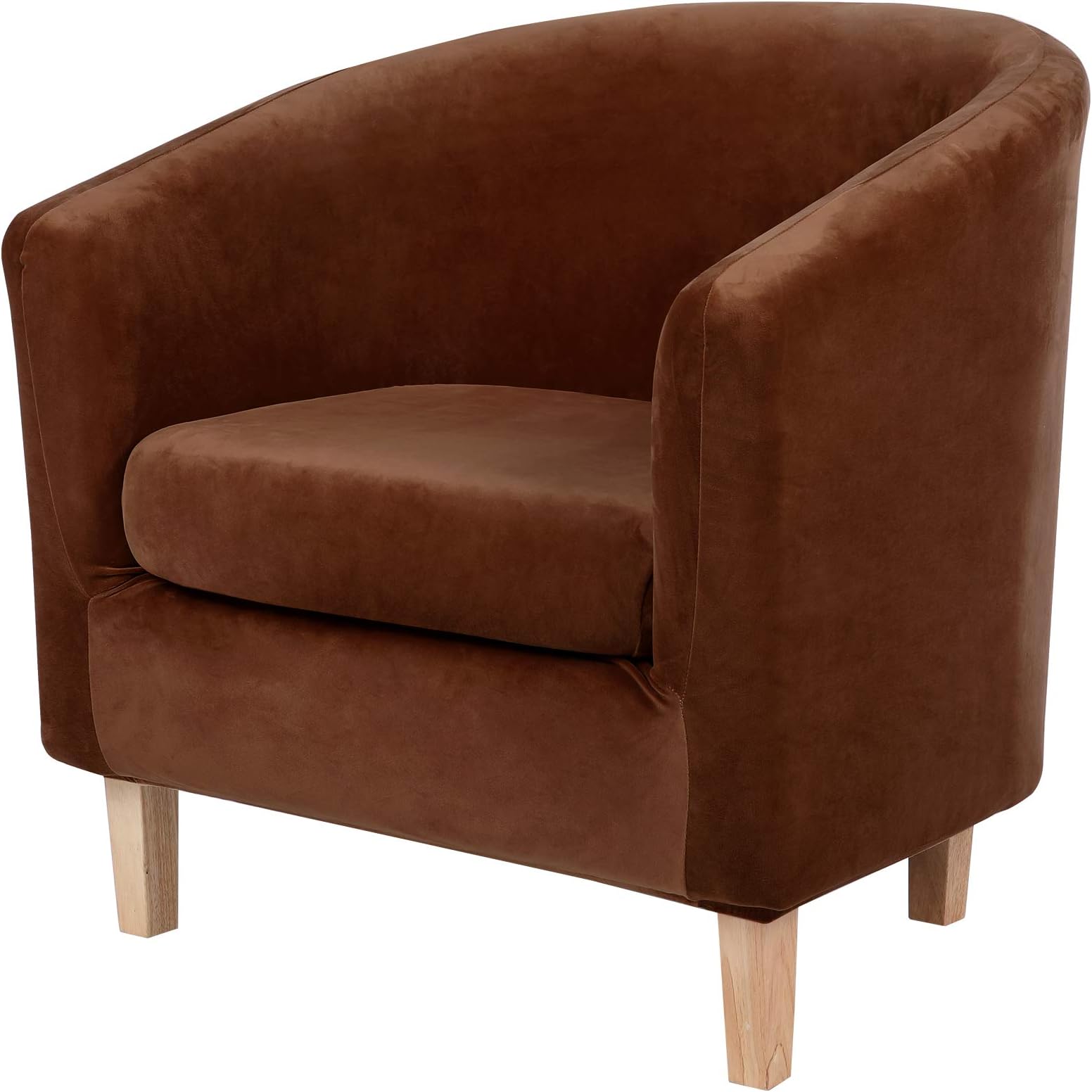 hyha2 Pieces Velvet Tub Chair Cover with Cushion Cover, Removable Stretch Club Chair Slipcover for IKEA Tullsta, Armchair Furniture Protector for Living Room, Brown