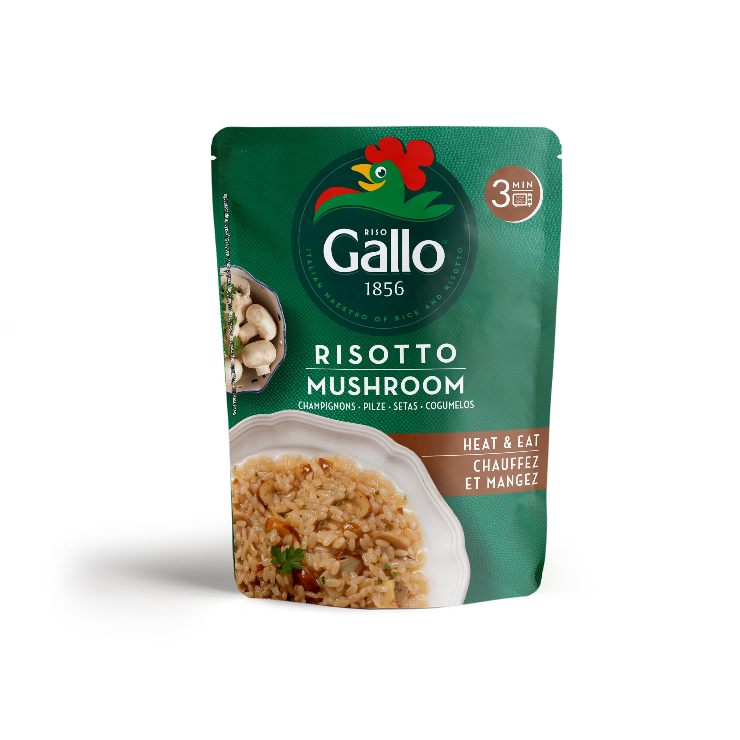 Riso Gallo Risotto Pronto, Mushroom, Vegetarian Quick Cook Microwaveable Risotto, 250 g (Pack of 6)