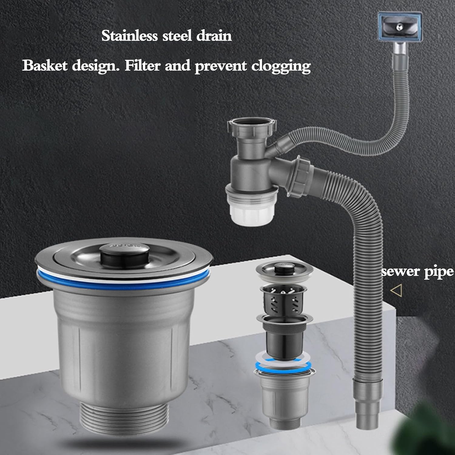 Stainless Steel Small Sink with Siphon Drain Basket Kitchen Dishwashing Basin Bar Counter Commercial RV Sink Balcony Simple Wash Basin(38 * 30 * 20cm)