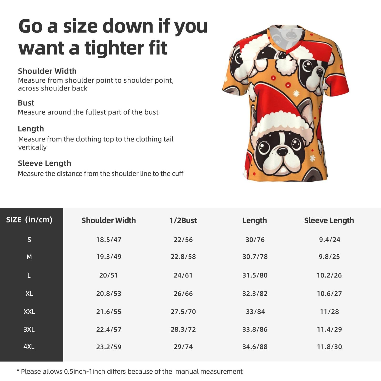Stylish Athletic Sports Jersey Christmas-Santa-French-Bulldogs Men's Rugby Jersey Large Black