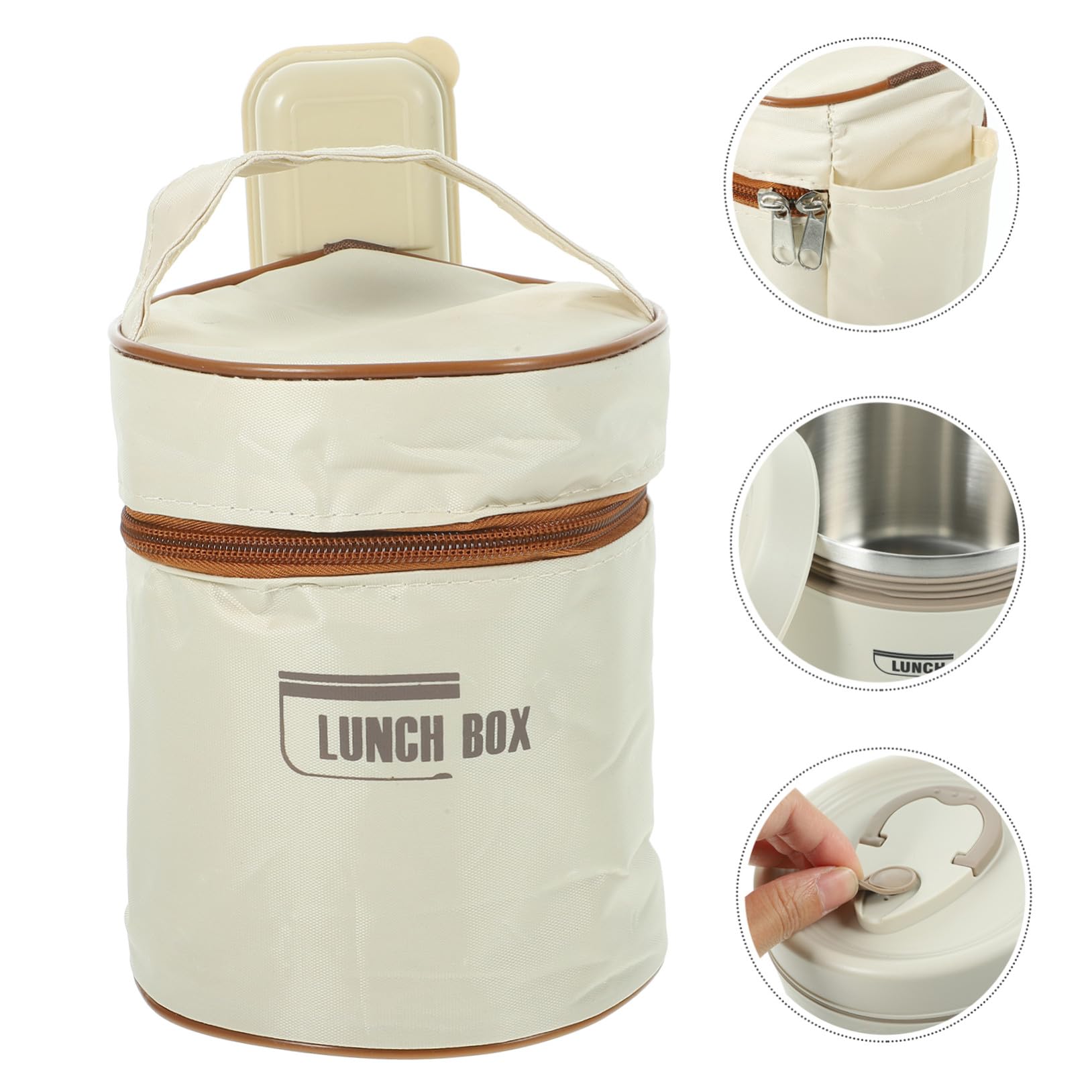 Ciieeo Contenitore Bento Box in Acciaio Inossidabile con Coperchio Isolato, Portapranzo Termico Beige, Set 2 Pezzi per Pasti Singoli e Pranzi in Movimento
