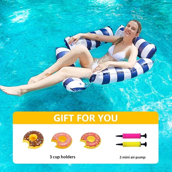 3 Pack Pool Float Chair Lounge for Adults, Inflatable Pool Floats 4-in-1 Multi-Purpose Pool Float Water Hammock with Cup Holders