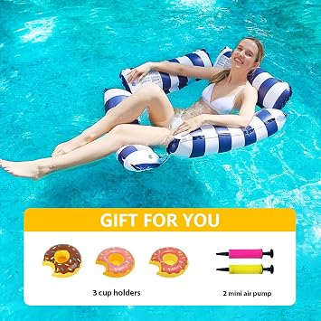 3 Pack Pool Float Chair Lounge for Adults, Inflatable Pool Floats 4-in-1 Multi-Purpose Pool Float Water Hammock with Cup Holders