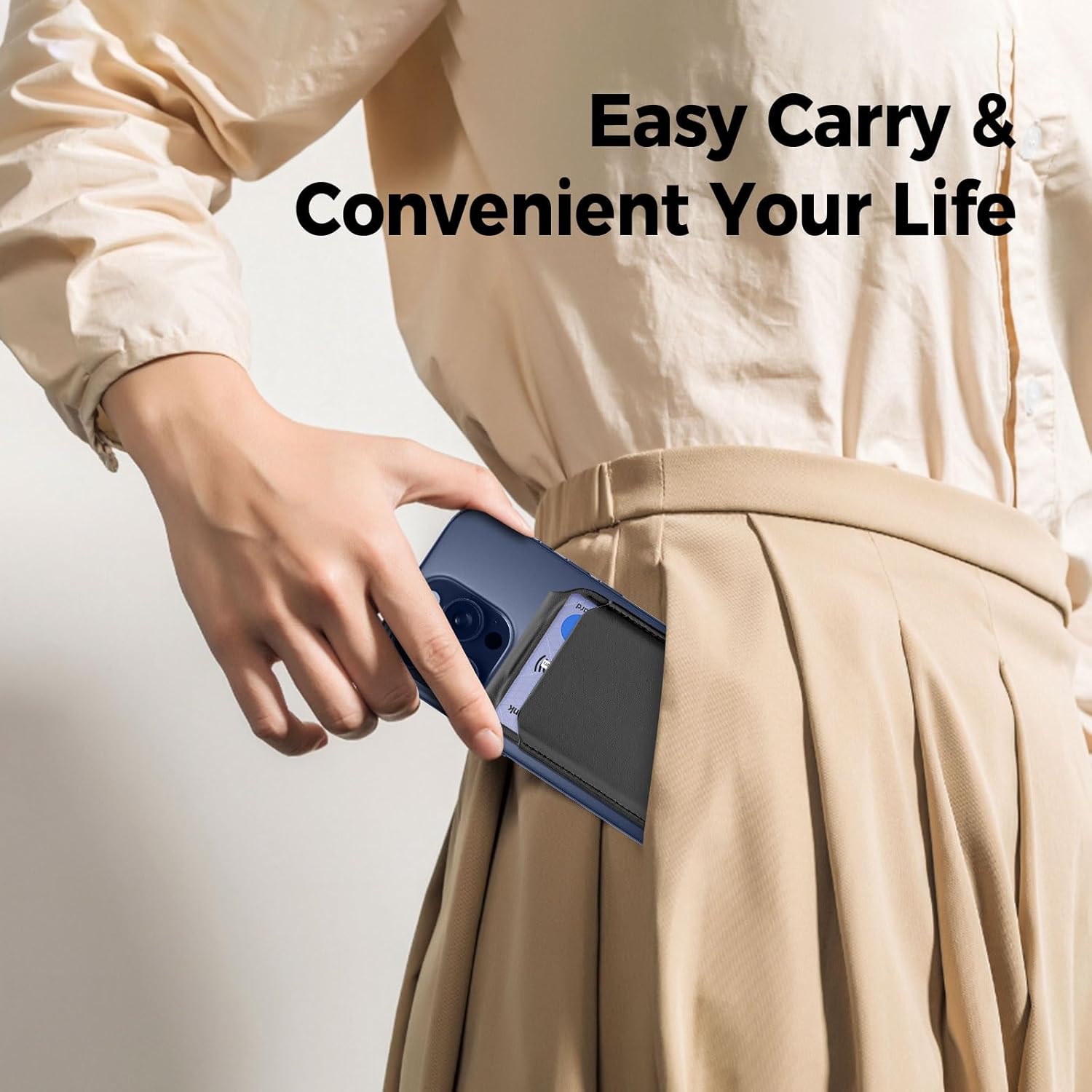 Magnetic Phone Wallet With Makeup mirror ，4 Card Holder with Adjustable Stand,RFID-Blocking Magsafe Wallet for iPhone 17/16/15/14/13/12 Pro Max Series Cases(Black) - Image 8