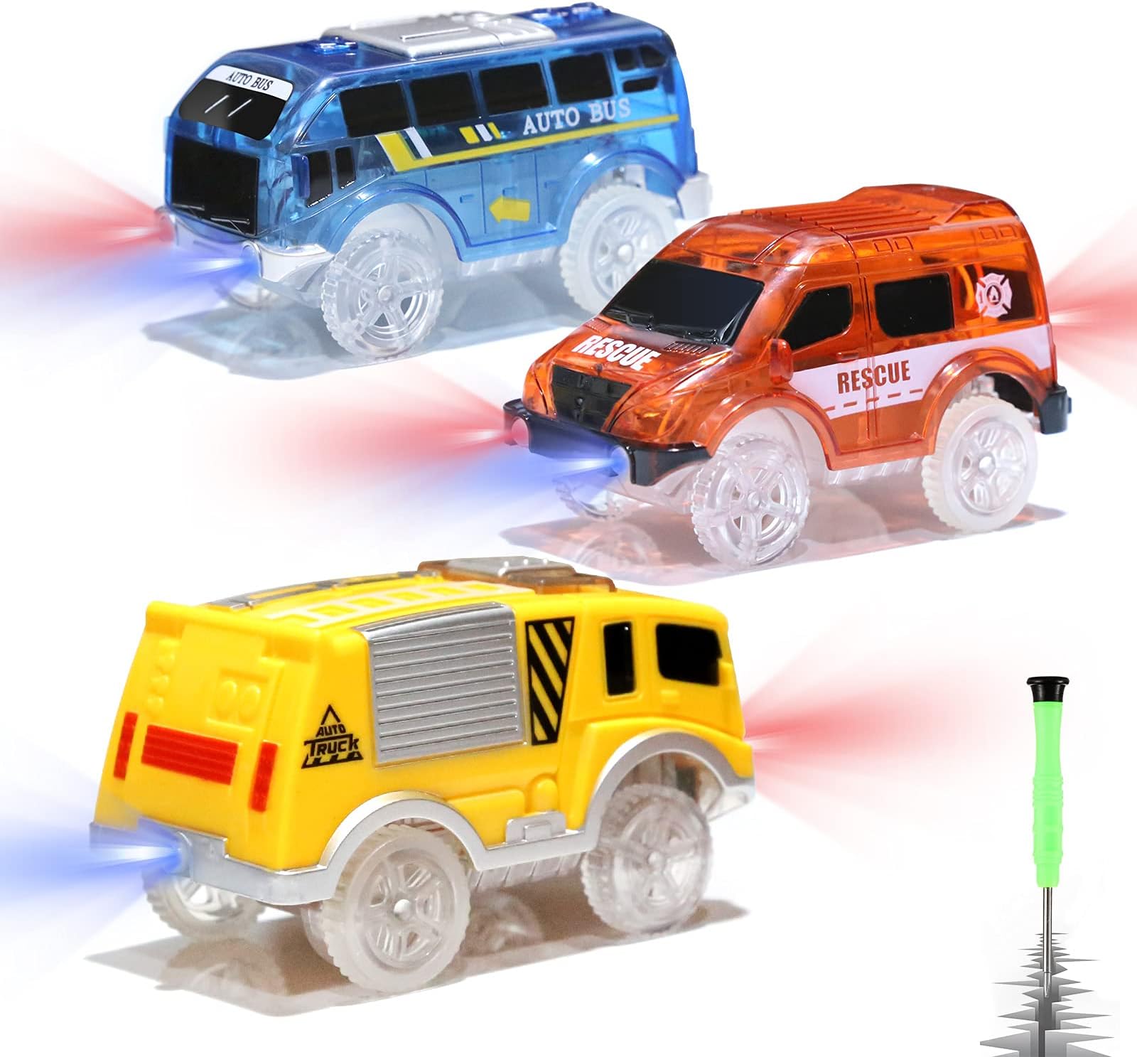 Tracks Cars only Replacement, Race Cars for Tracks Glow in The Dark, Racing Car Track Accessories with 5 Flashing LED Lights, Compatible with Most Tracks for Kids Boys and Girls(3pack)