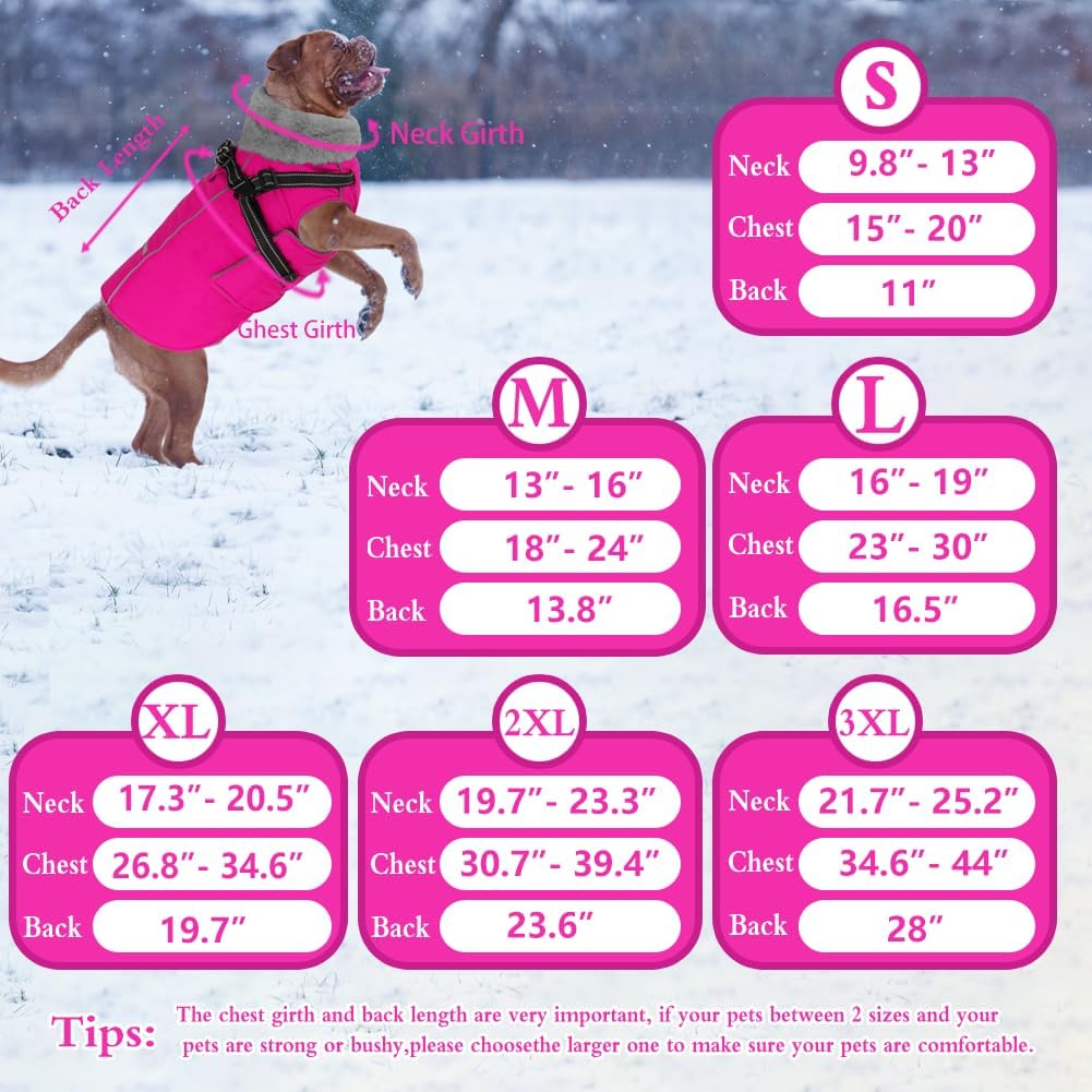 Doglay 2 in 1 Dog Coat with Harness Built-in, Waterproof Dog Winter Jacket with Pocket & Poop Bags, Reflective Adjustable Pet Winter Coat for Small, Medium, Large Dogs - Pink, S