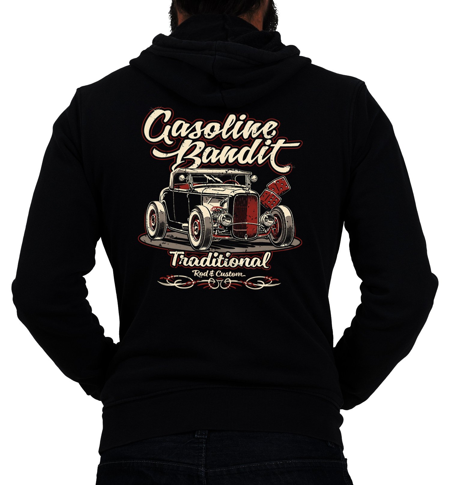 Rockabilly Biker Racer Kapuzen-Jacke Zip-Hoodie für Motorradfahrer Hot Rod