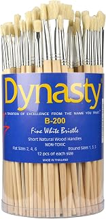 Dynasty B200 Brush Cylinder Set - Round Sizes 1, 3 and 5, Flat Sizes 2, 4, and 6 - Set of 72 - White