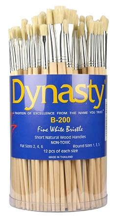 Dynasty B200 Brush Cylinder Set - Round Sizes 1, 3 and 5, Flat Sizes 2, 4, and 6 - Set of 72 - White