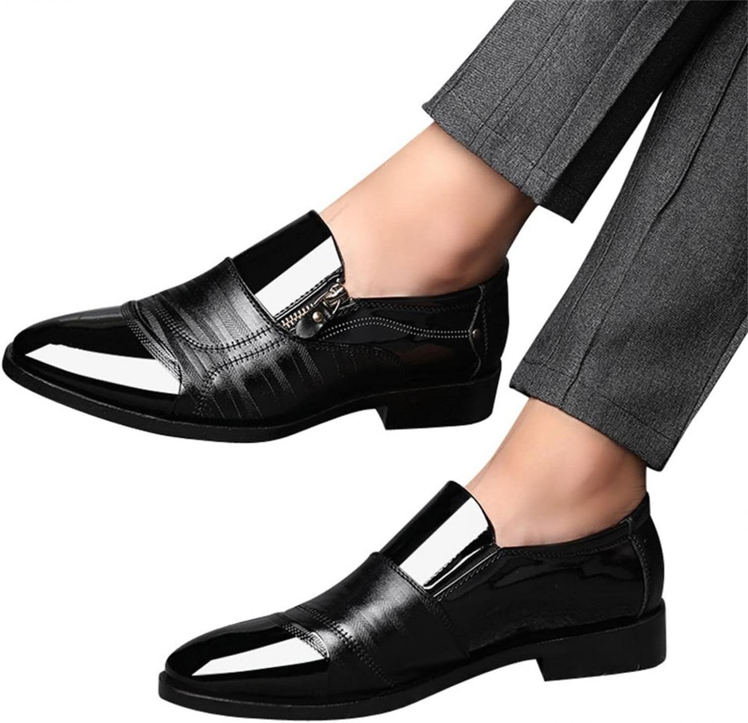 Hbeylia Mens Tuxedo Shoes Patent Leather Lace Up Formal Business Oxford Dress Shoes Classic Fashion Closed Pointed Toe Leather Tuxedo Oxford Wingtip Dress Shoes For Men Business Office Work Wedding