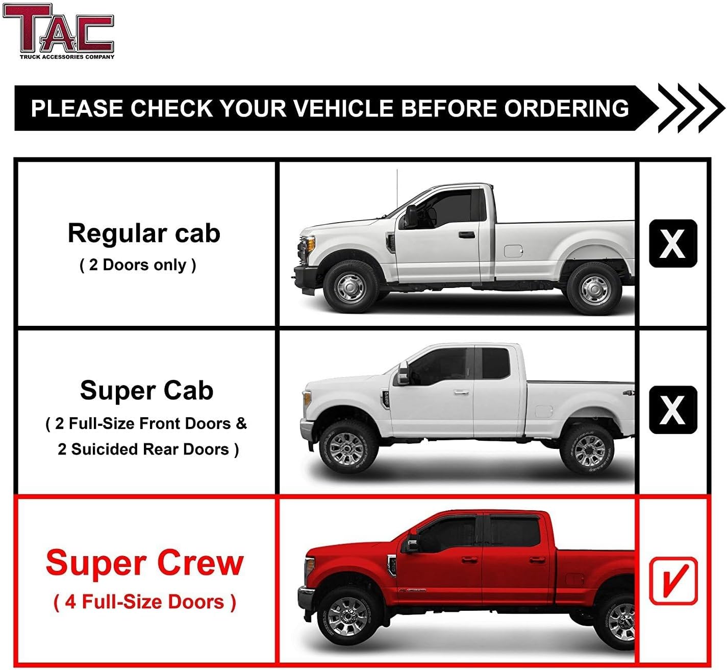 TAC Side Steps Compatible with 1999-2016 Ford Super Duty Crew Cab Pickup Truck 3 inches Black Side Bars Nerf Bars Step Rails Running Boards Rock Panel Off Road Exterior Accessories 2 Pieces