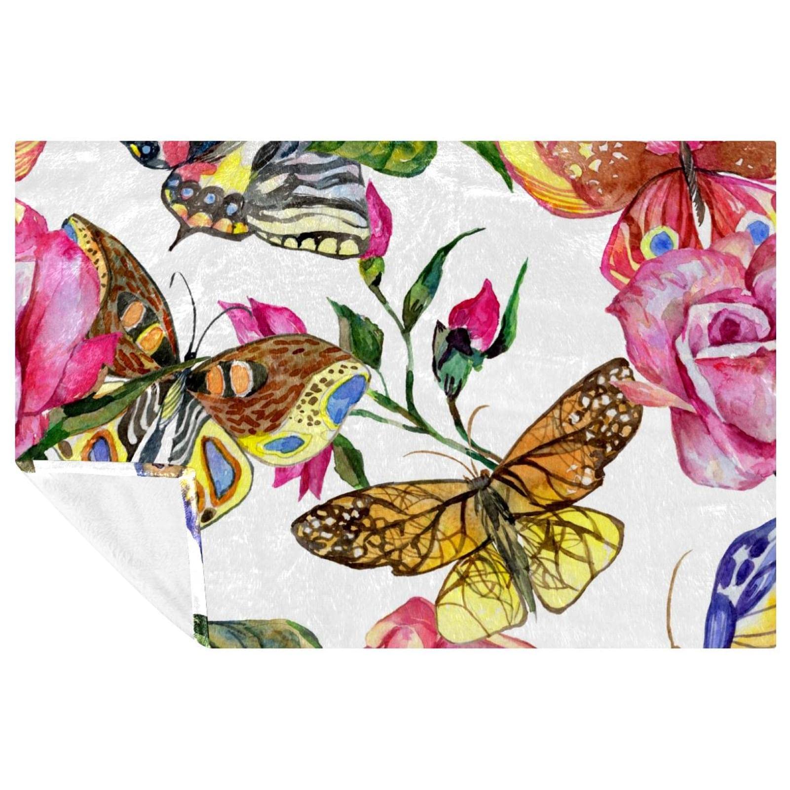 Couverture douce motif papillons exotiques au tissage raffiné pour lit et décoration soignée