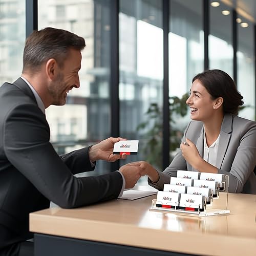 Miniatura 6 de NIUBEE Soporte transparente para tarjetas de visita de acrílico de 4 niveles, pantalla de tarjetas de visita de 8 ranuras para mostrador de