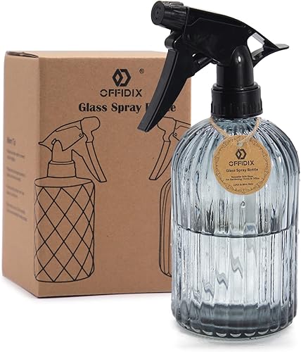 OFFIDIX Botella rociadora de vidrio, rociador de plantas de jardín para plantas de interior con boquilla ajustable, regadera a presión de 0.4L/13.5