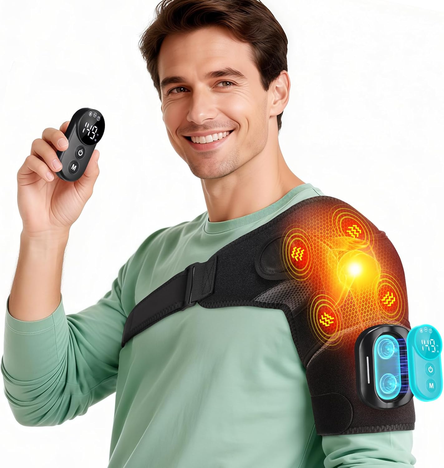 Cordless Shoulder Heating Pad with Massage, Heated Shoulder Brace with Remote Control, Shoulders Massager with Heat and Vibration for Rotator Cuff Relief, Men and Women Shoulder Pain Relief