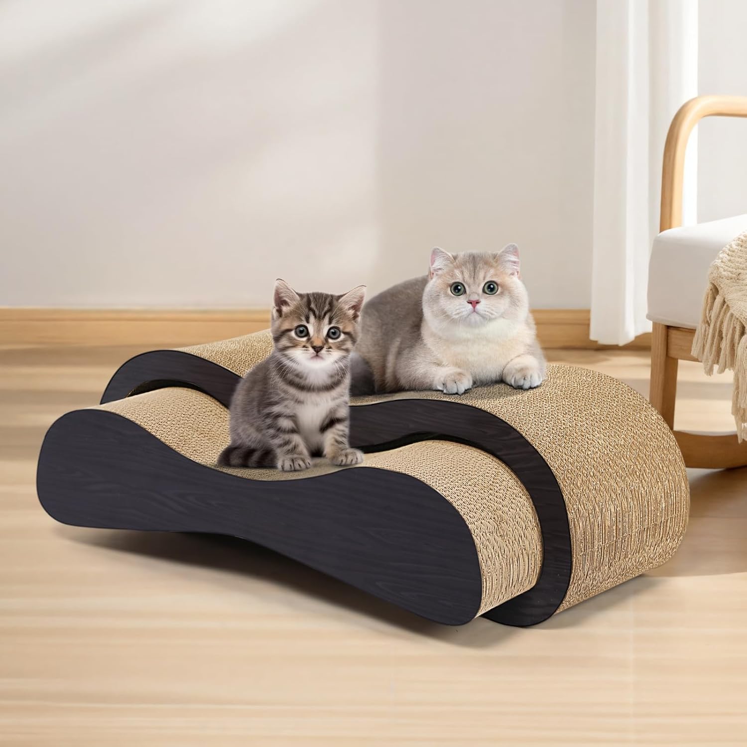 Simple Delxue 2 in 1 Large Cardboard Cat Scratcher Lounger，Cat Scratching Board for Indoor Cats,100% Recyclable&Reversible Horizontal Scratching Pads Prevents Furniture Damage,Brown
