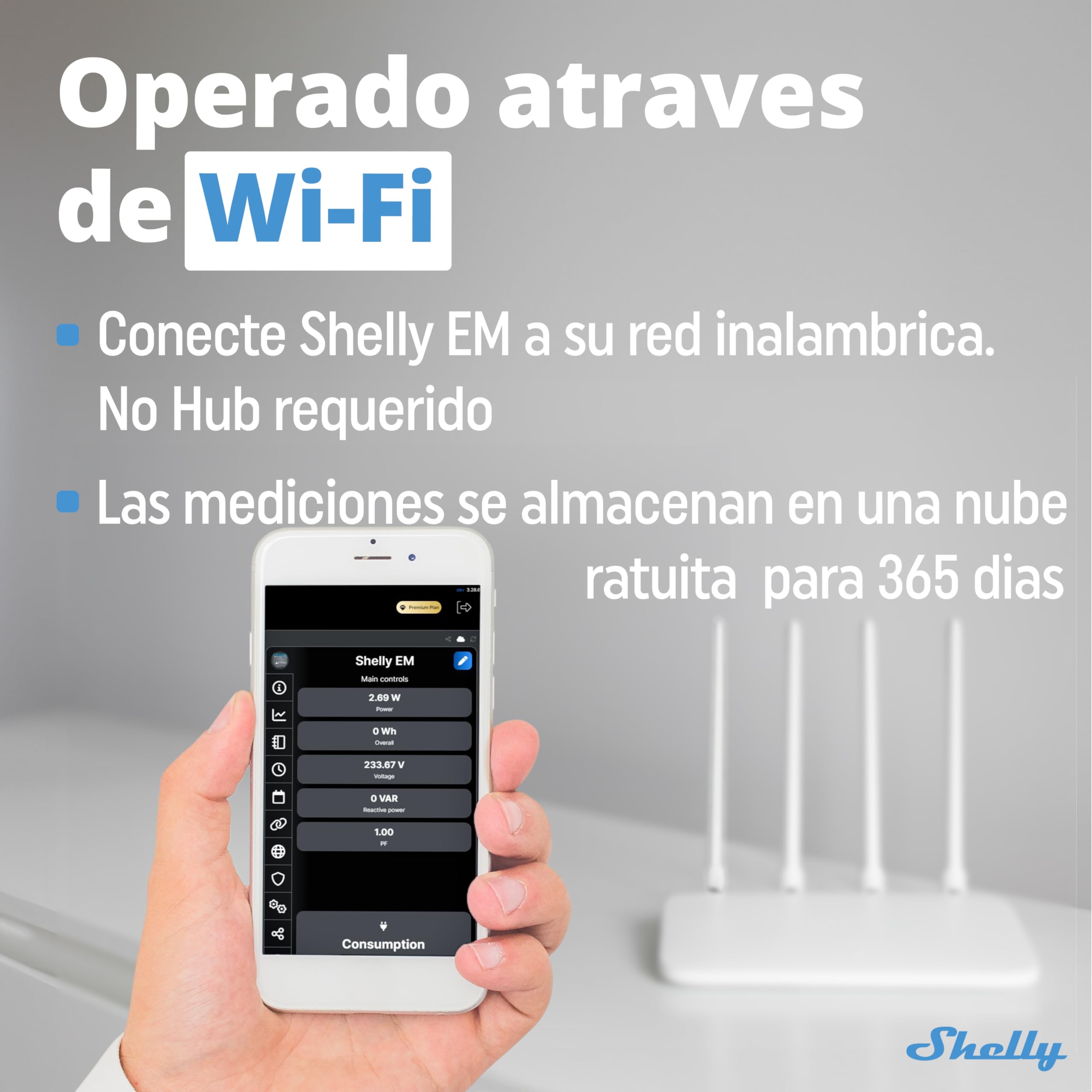 Shelly EM - Medidor De Energía Wi-Fi, 120A par canal, Funciona Con Alexa & Google Home, Control de grandes cargas y Energía Solar, Aplicación iOS Android, No necesita hub