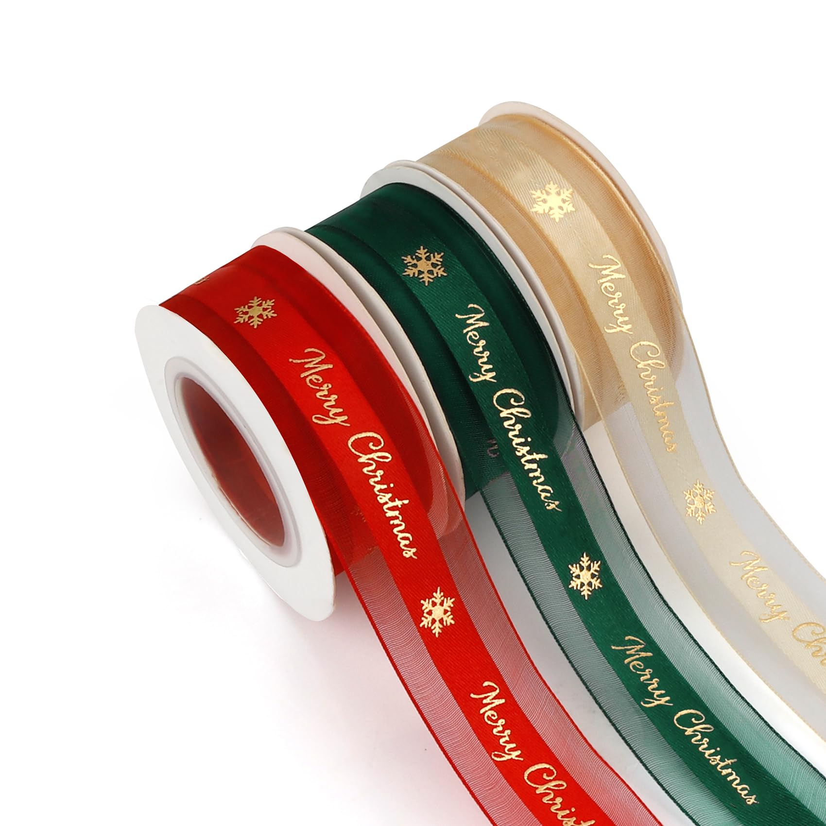 Ruban de Noël Merry Christmas 9m pour emballage cadeau tissu rouge vert doré déco fête