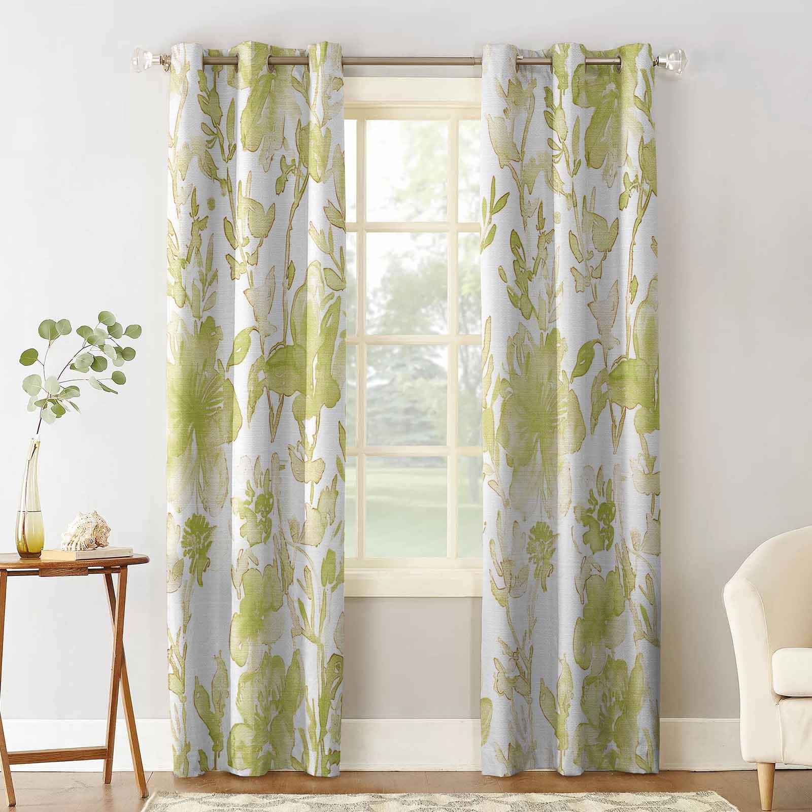 Sage Green Window Valance - 54x18 Inch Boho Leaf Floral Curtain For Kitchen Bathroom