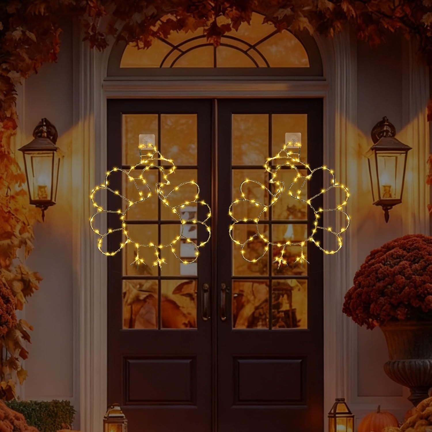 2 Pcs Light Up Turkey Lights Decorations Indoor, Thanksgiving Window Decorations Thanksgiving Lights Battery Operated Fall Lighted Window Decor with Timer & 8 Modes for Home - Image 6