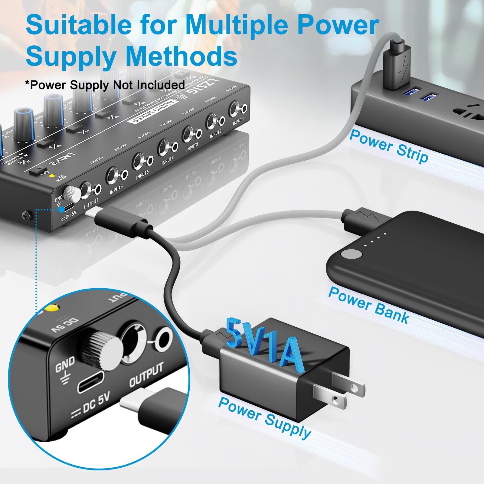 LZSIG Mini mixeur audio, mixeur de ligne stéréo pour sous-mixage, ultra silencieux, 6 canaux, contrôle indépendant du microphone, sortie et entrée TRS 6,3 mm et 0,3 cm, pour guitares, basses, claviers