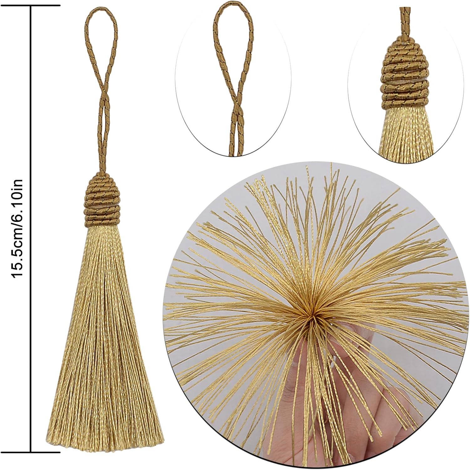 Bookmark DIY Decoration Crafts Tassels: 30pcs Sewing Silk Fringe with String for Jewelry Making, Earring Keychain Accessory, Book Ribbon Trim, Key Charms, Graduation Cap, Memorial Ornament (Champagne)