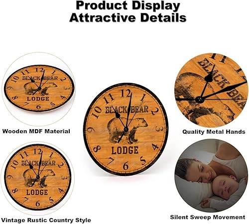 Miniatura 5 de Relojes de pared personalizados con diseño de oso para decoración de pared, reloj de pared silencioso con oso negro, funciona con pilas, relojes de