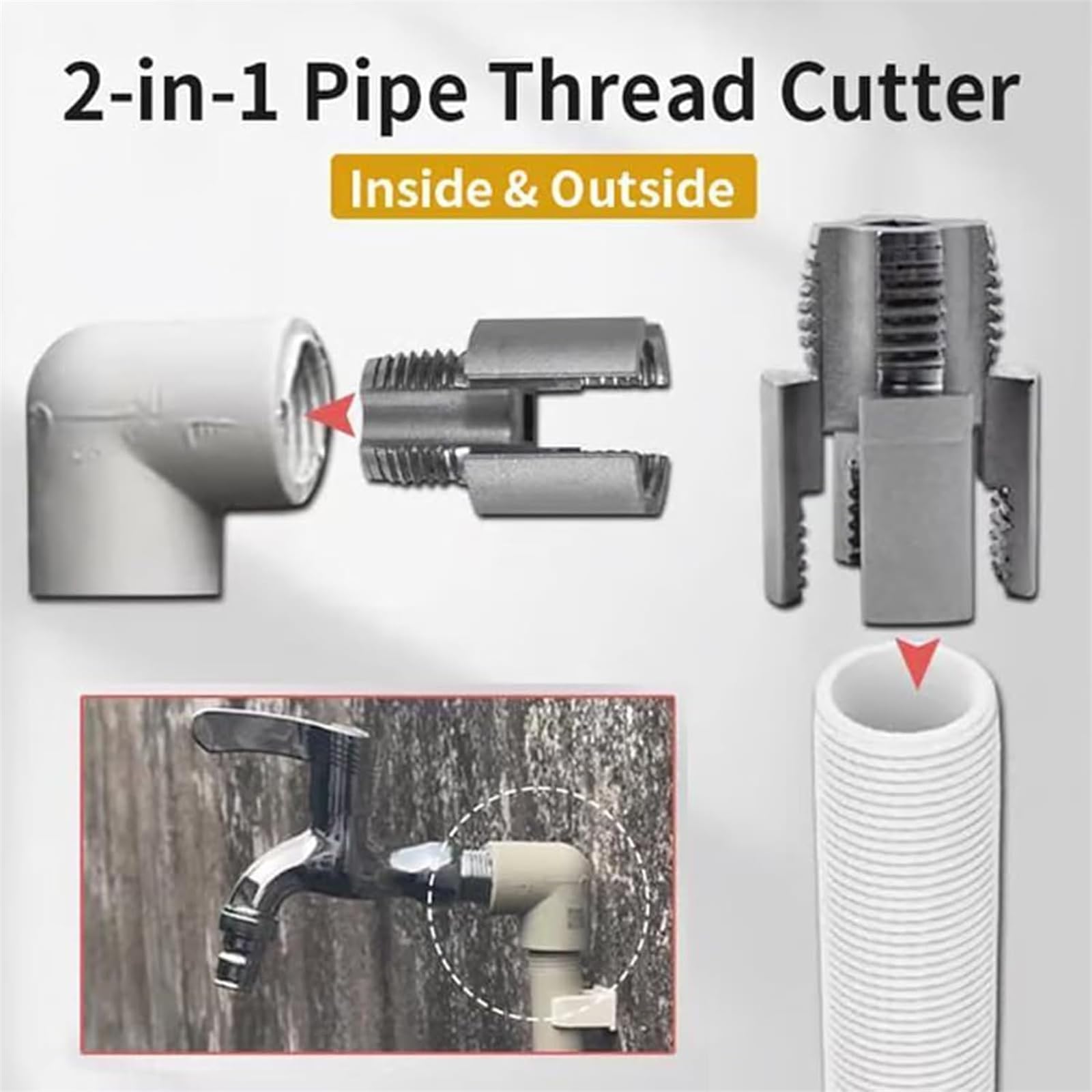 2025 Dual-Function Integrated PVC Pipe Threading Tool, Electric Drill-Compatible Internal & External Threader Kit for 1/2" & 3/4" Pipe Sizes, Home Repair Rethreading Kit (1/2")
