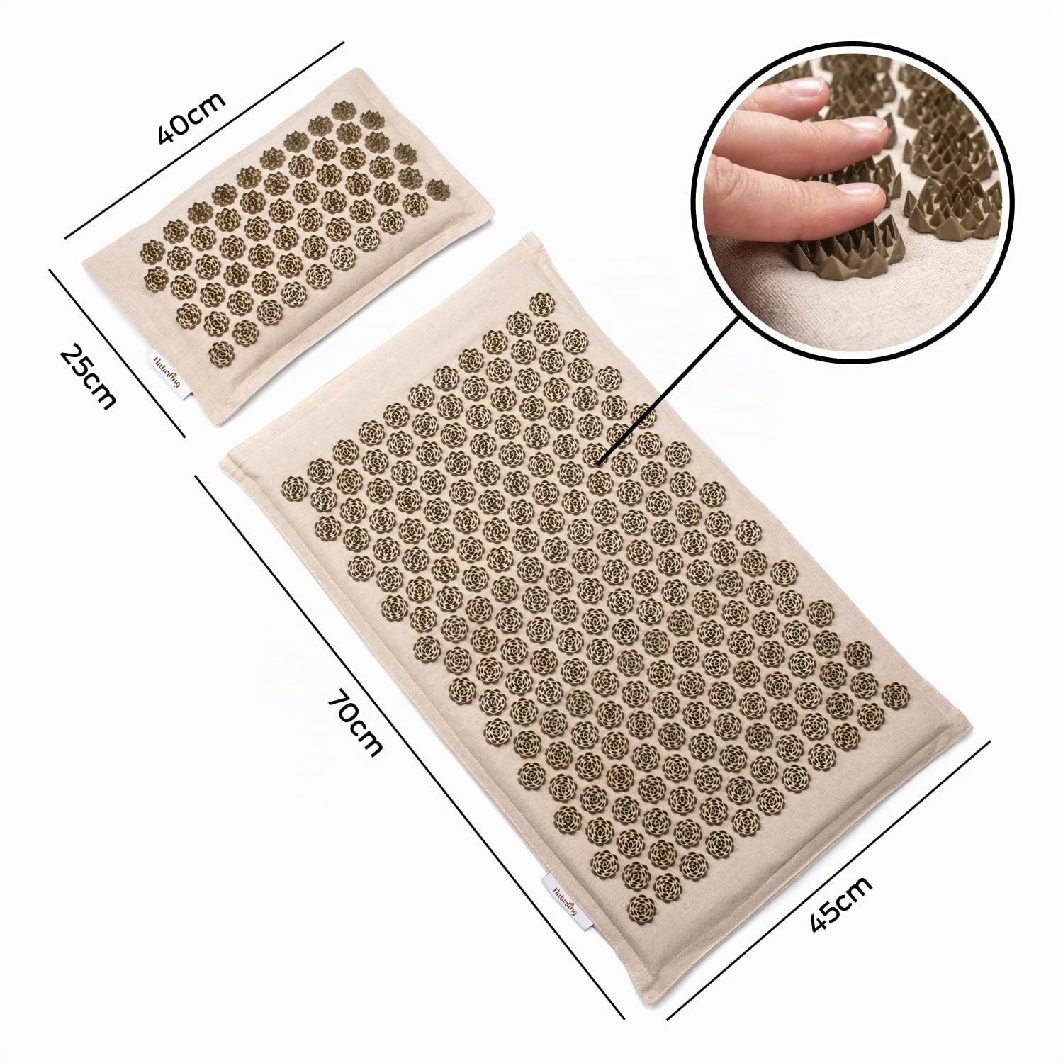 naturling Akupressurmatte 70x45cm mit Kissen und Tasche - nachhaltiges Akupunktur Matte Set aus Leinenstoff und Kokosfasern