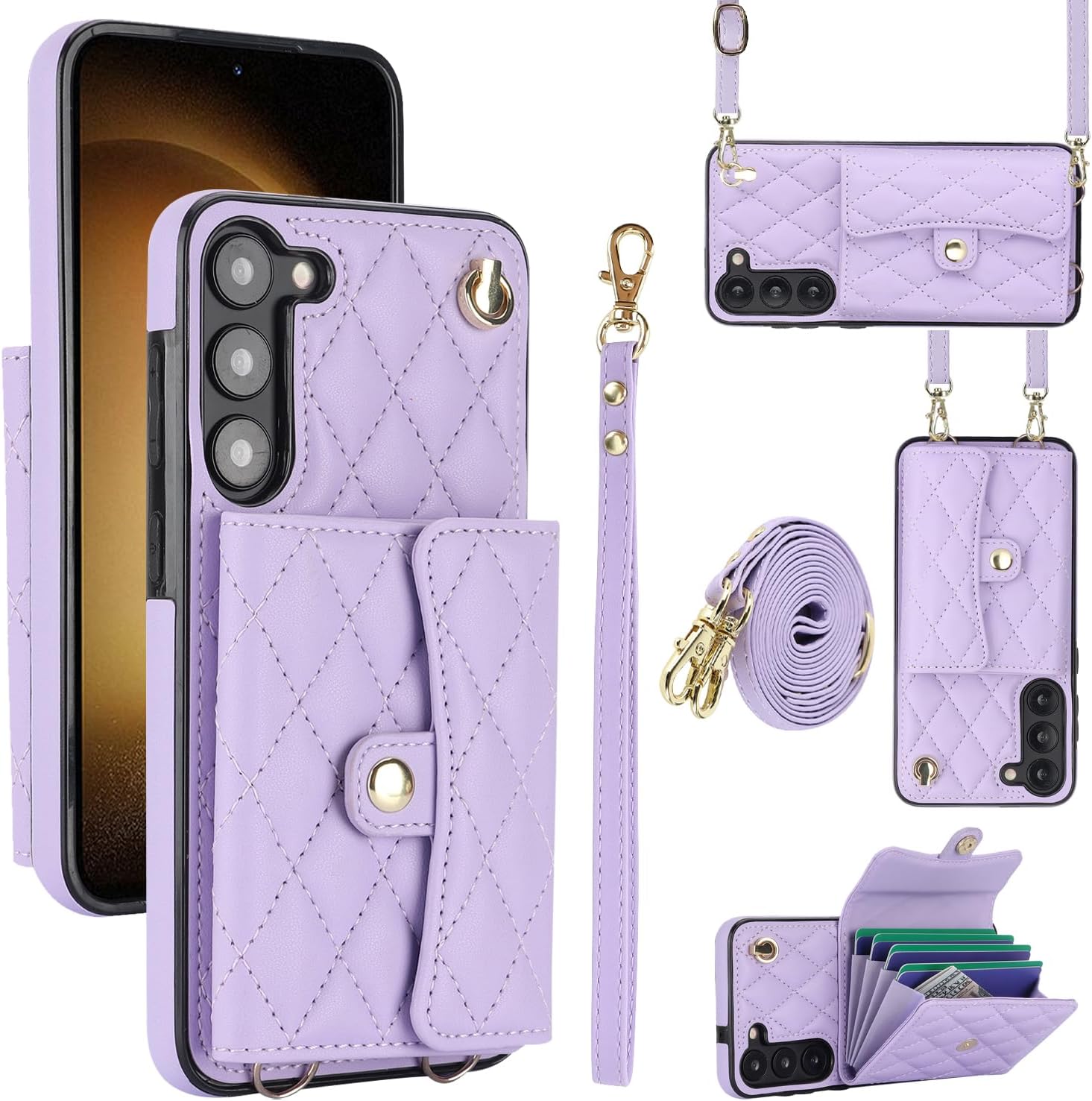for Samsung Galaxy S25 Accordion Crossbody Wallet Case, 4 Card Slots, RFID Blocking, and Adjustable Strap - Stylish and Versatile Accessory. (Purple)