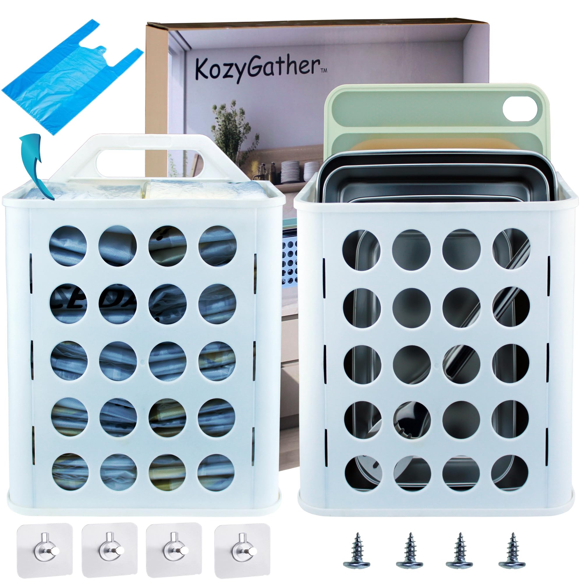 KozyGather Plastic Bag Holder (2sets/Pack) Grocery Bag Holder Dirty Clothes Basket and Kitchen Organizer.…
