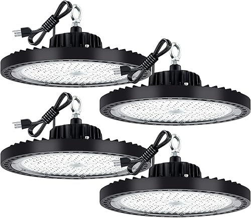 Miniatura 10 de EVBFORU Luz LED de alta bahía de 200 W, 6 paquetes de 29,000 lm con enchufe de EE. UU., luz de alta bahía UFO para almacén, taller, fábrica,