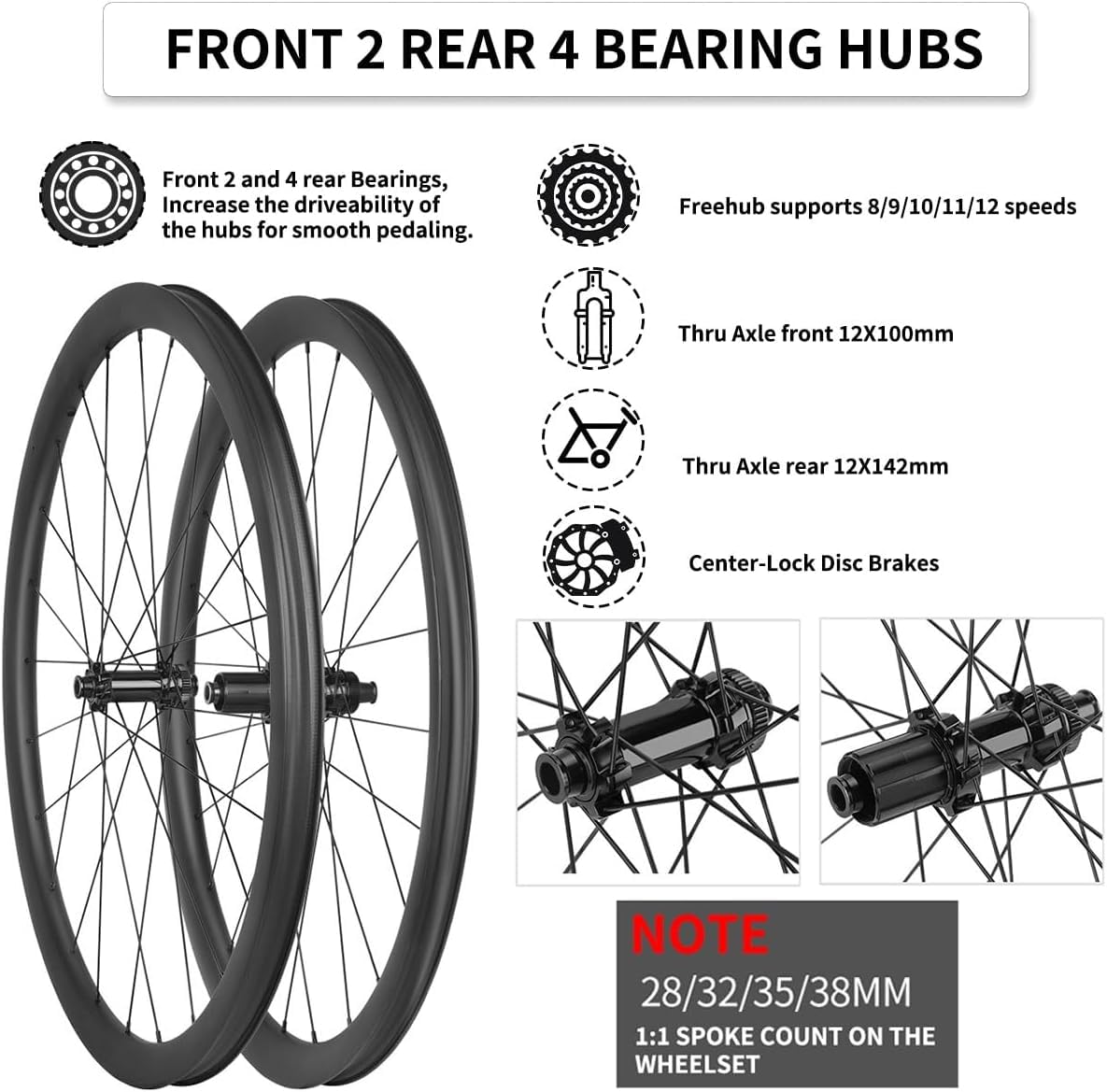 Amazon | カーボンファイバー製ロードバイク用ホイールセット 28/32/35