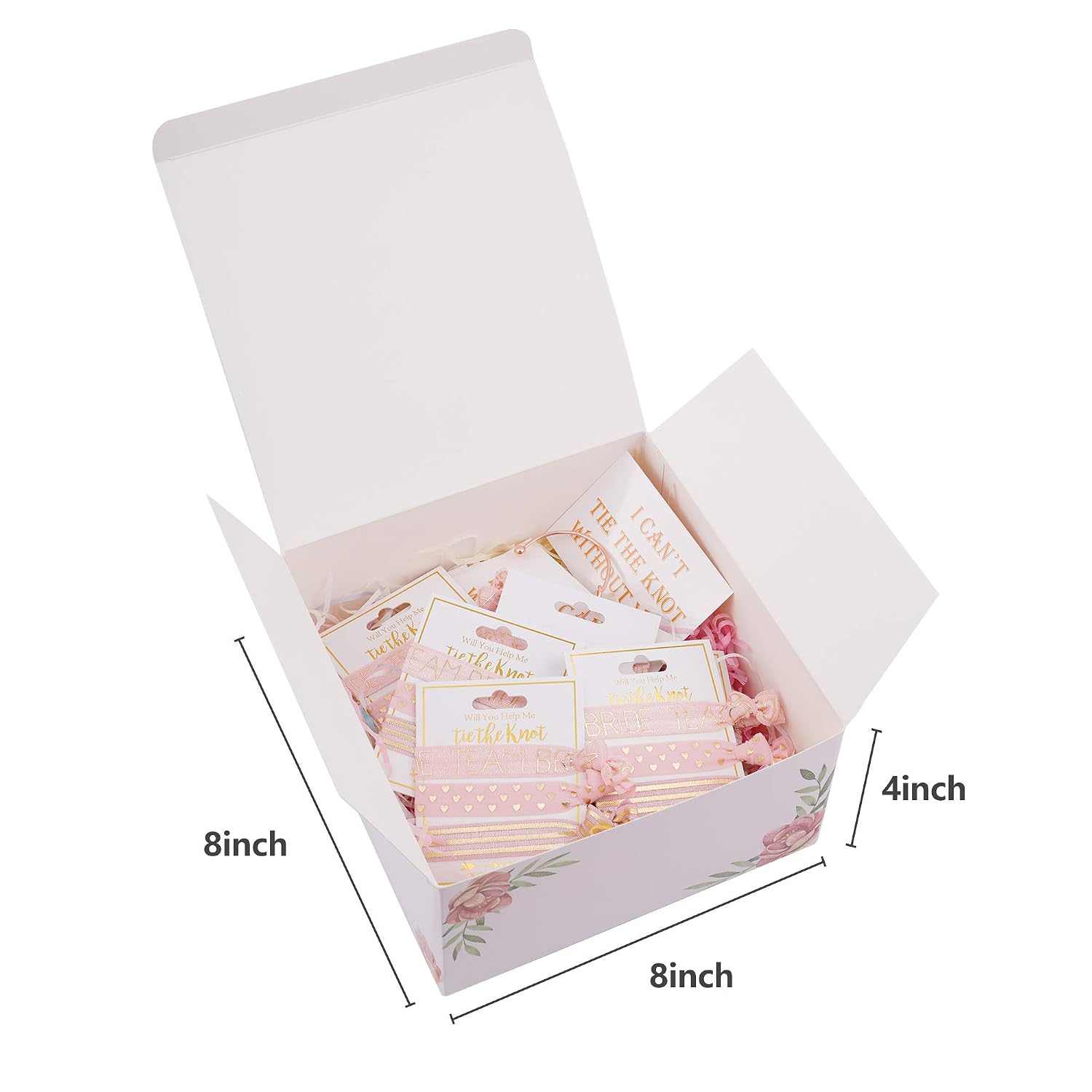 36pcs Bridesmaids Proposal Gift Set 6 Bridesmaid Proposal Boxes,6 Love Knot Bracelet with 6 I Can't Tie The Knot Card and 18 No Crease Hair Ties