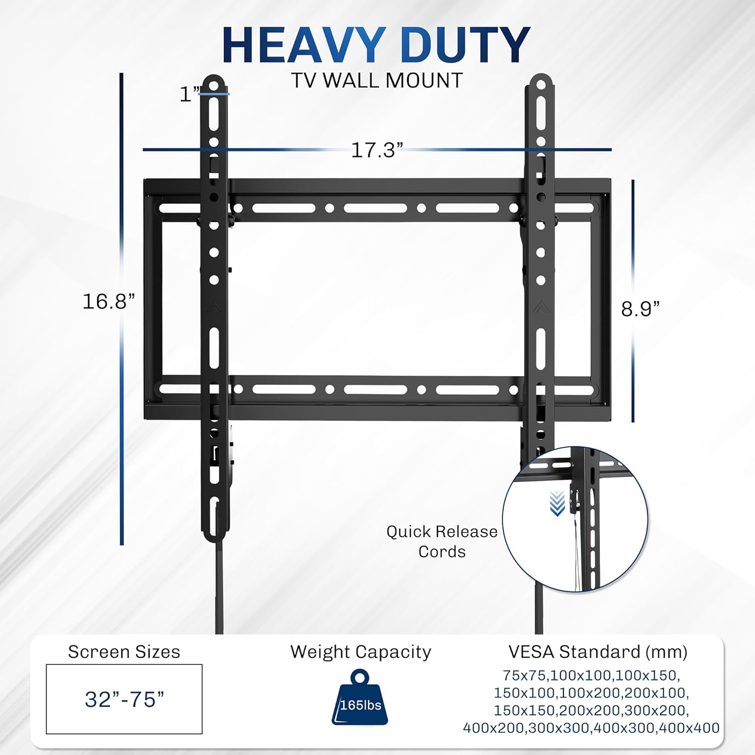 VIVO Heavy-Duty 32 to 75 inch LCD LED Curved and Flat Panel Screen, TV Wall Mount Bracket with Tilt and Max 400x400mm VESA, Black, MOUNT-VW075T