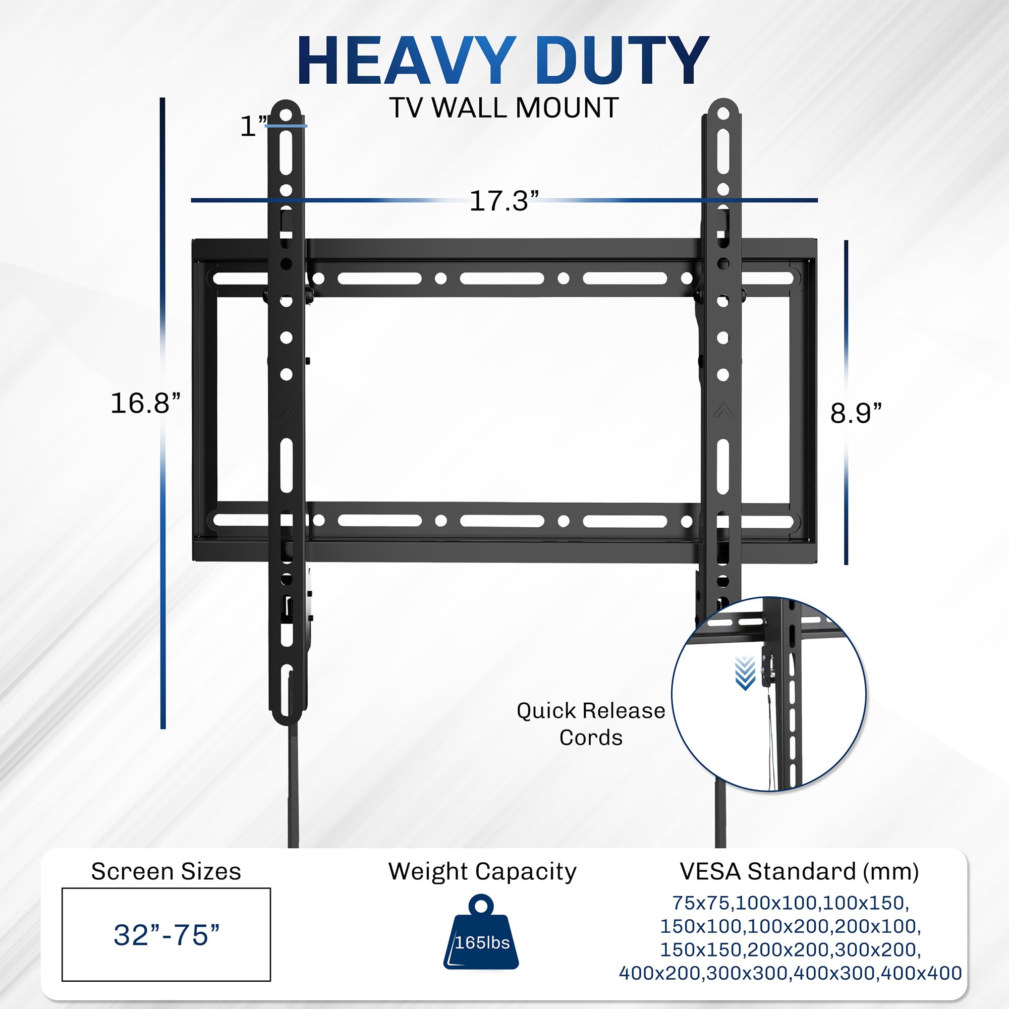 VIVO Mount-VW075T - Supporto da parete per TV LCD LED curvo e piatto da 32" a 75", con inclinazione e VESA max 400 x 400 mm, colore: nero
