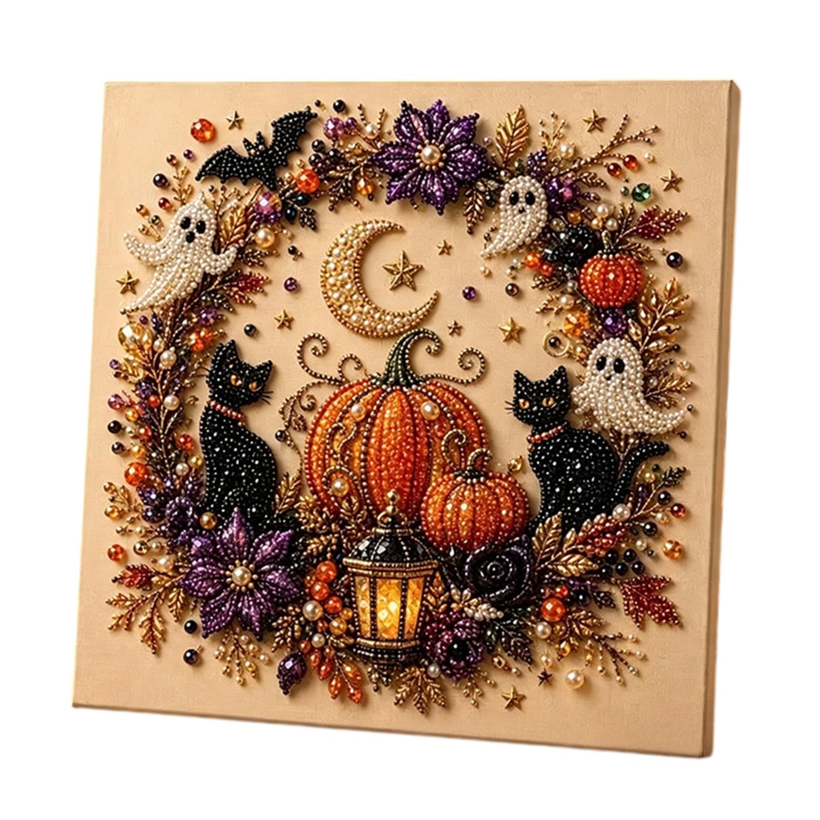 bayicie 2Pcs Halloween Faux Pearl Art, Ghost Pumpkin Witch Crow DIY Kit